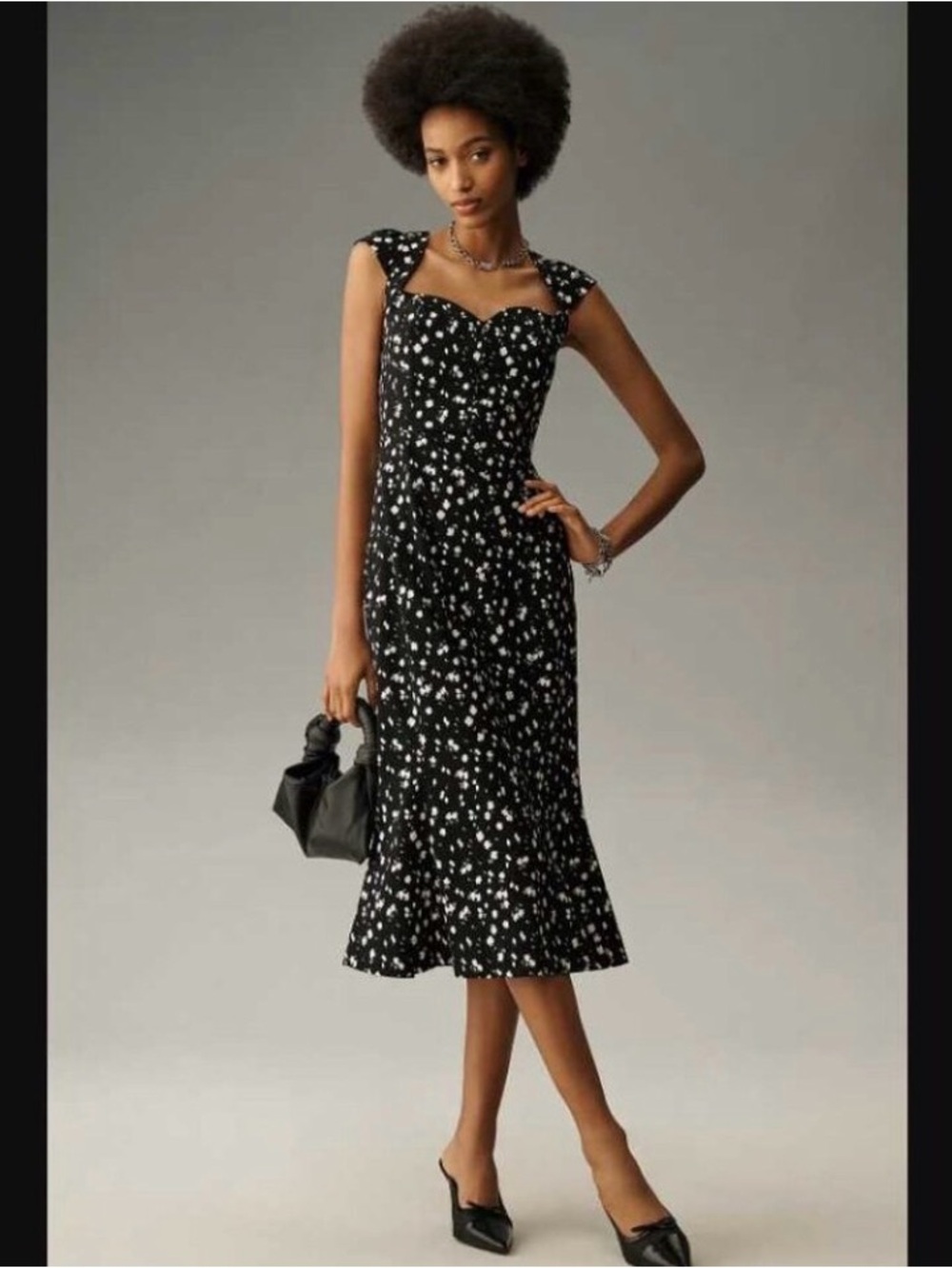 NWT Maeve size XS Petite Cécile sweetheart neck black and white floral dress